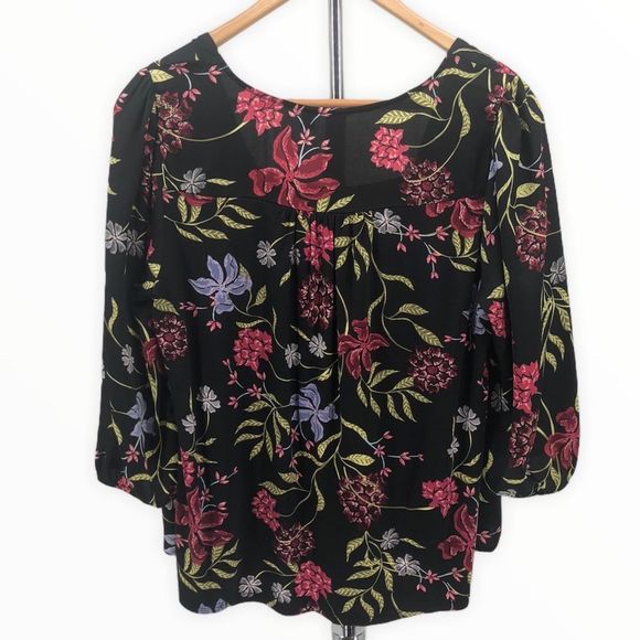 Dolan Dark Moody Floral Square Neck 3/4 Sleeve Top Blouse size Small Petite - Picture 9 of 14